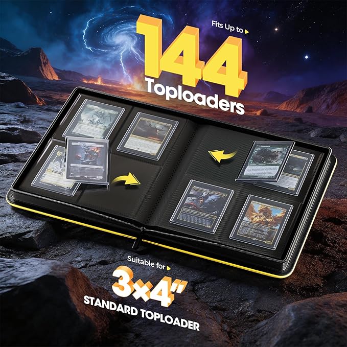 ProCase 4 Pocket Top Loader Binder, Holding 144 Cards in 3"x4" Toploaders, Side Loading Small Book Folder with Clear Window for Pokemon, Trading, Sports Cards Collection TCG, MTG -Yellow