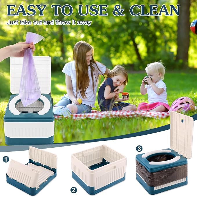Fabulas Portable Potty for Toddler Travel, Foldable Travel Potty Training Toilet Seat for Kids Boys Girls, Emergency Mobile Toilet In Car for Camping Outdoor Indoor, with 30 Disposable Bags, Blue