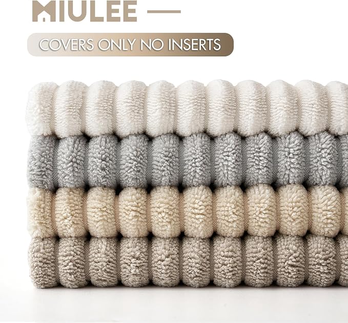 MIULEE Soft Corduroy Decorative Throw Pillow Covers Neutral Tan 18x18 | Set of 4, Mordern Nordic Decor, Cozy Cream Grey Collection, Boho Farmhouse Cushion Covers for Couch Bed Sofa Living Room
