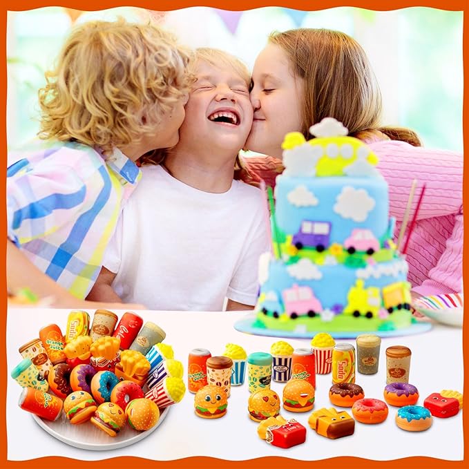 Leyndo 50 Pcs Mini Fast Food Toys Slow Rising Cute Food Bulk Soft Sensory Fidget Party Favors Hamburger Donut Stress Relief Toys for Girls Boys Birthday Party Decoration Gift Class Prize (Novel)