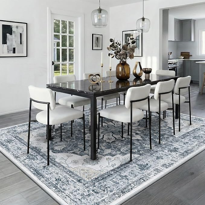 RELEANY Area Rugs 5'x7' Washable Non-Slip, Floral Vintage Distress Medallion Carpet for Living Room Bedroom Dining Room, Light Gray Grey White