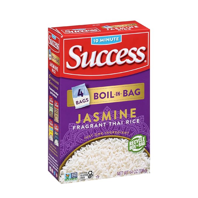 Success Boil-in-Bag Rice, Thai Jasmine Rice, 14-Ounce Box, Pack of 1 | Precooked rice bag for quick and easy meals, stovetop or microwave, ready in 10 minutes, gluten-free, kosher, non-GMO
