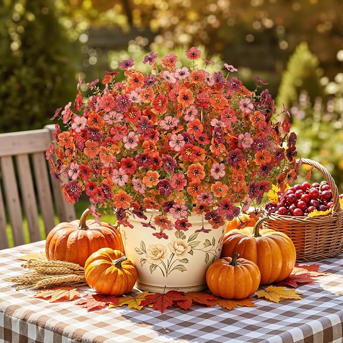 Alupssuc 24 Bundles Artificial Fall Flowers, UV Resistant Faux Mums Porch | Silk & Plastic, 13 Inch Tall, for Indoor Outdoor Planters Yard Patio Window Box, Autumn Outside Realistic Fake Decoration