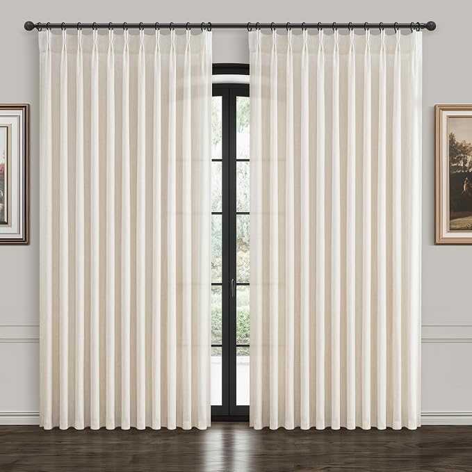 100 Inch Extra Wide Linen Sheer Curtains 84 Inch Long 2 Panels Set for Living Room, Pinch Pleated Light Filtering Farmhouse Nursery Room Curtain 100 x 84 Large Window Track System Semi Through Drapes