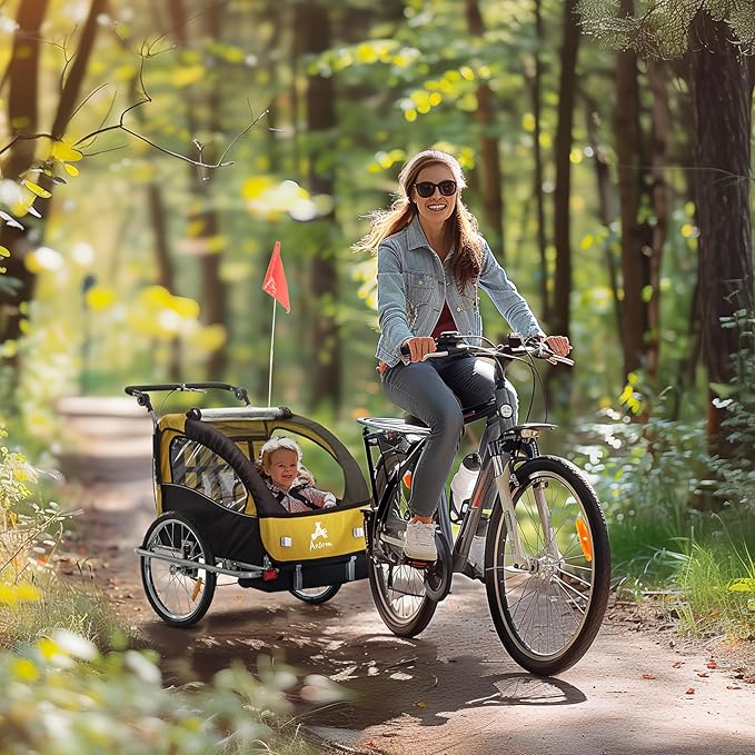 Aosom Elite 360 Swivel Bike Trailer for Kids Double Child Two-Wheel Bicycle Cargo Trailer with 2 Security Harnesses
