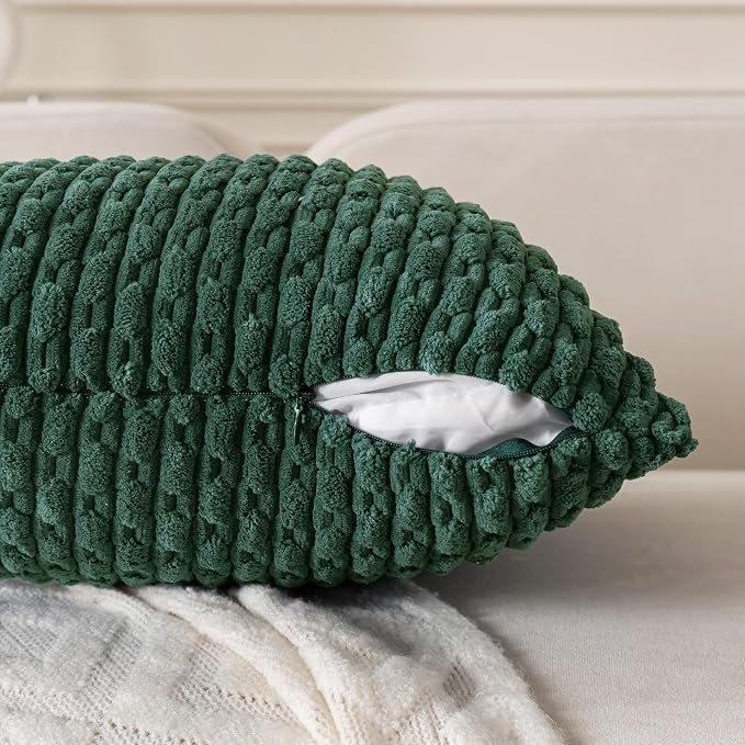 Set of 4 Dark Green Decorative Throw Pillow Covers 16x16 Inch Corduroy Pillow Covers for Bed Couch Sofa Living Room Soft Square Cushion Cases