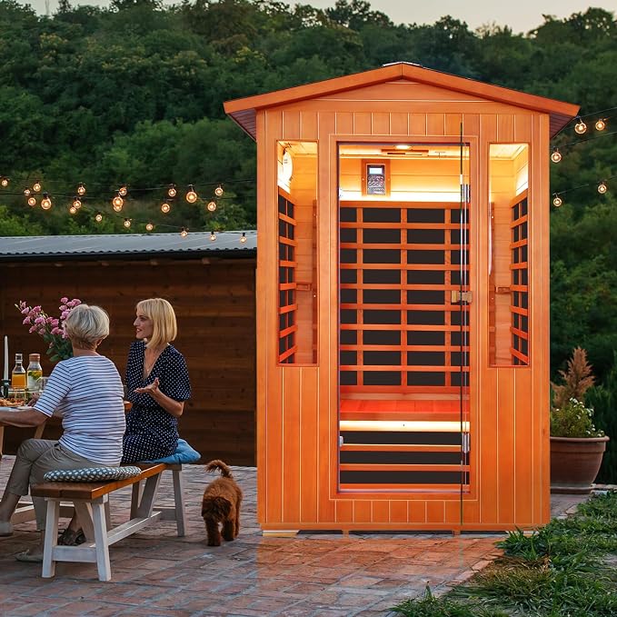 Outdoor Sauna 2 Person Sauna Infrared Saunas Dry Sauna Room Red Cedar and Canadian Fir Wood Wooden 120V Sauna Spa 2080W 48.8 * 38.19 * 81.89inch