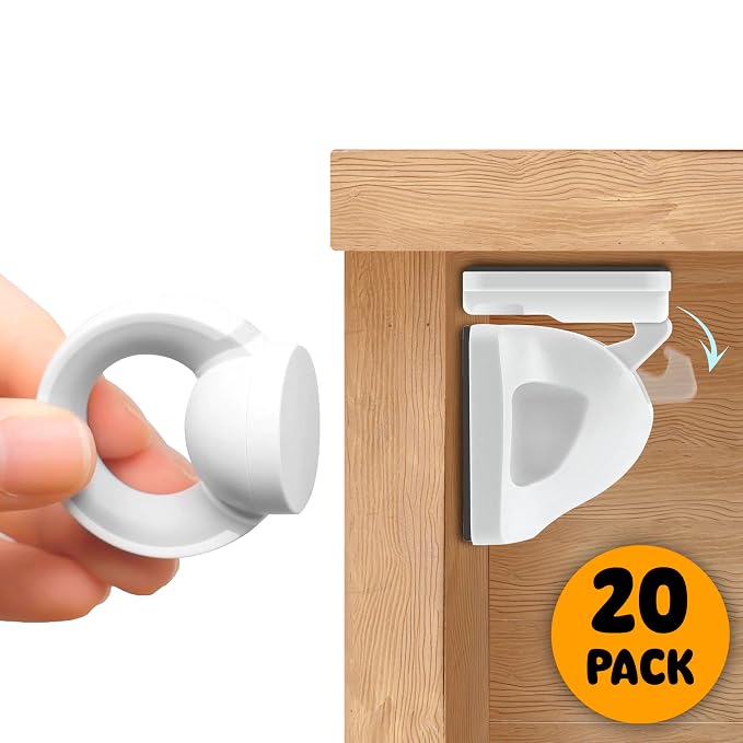 Booboo Baby Magnetic Child Safety Cupboard Locks for Children x20 Locks + x1 Key, Baby Proofing for Kitchen, Cabinets and Drawers, 30 Second Install No Drilling 3M Adhesive (20 Pack)