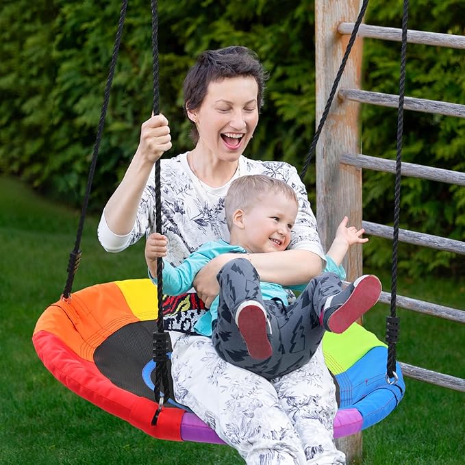 Trekassy 700lb 40 Inch Saucer Tree Swing for Kids Adults Outdoor 900D Oxford Waterproof with 2pcs Tree Hanging Straps, Steel Frame and Adjustable Ropes