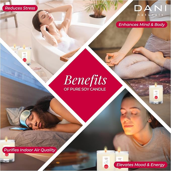 DANI Naturals Citrus Rose 100% Soy Wax Candle, Non-Toxic, 7.5oz | Vegan,soy wax candle,Clean-burning with organic cotton wick,Bright citrus rose scent,Made in USA