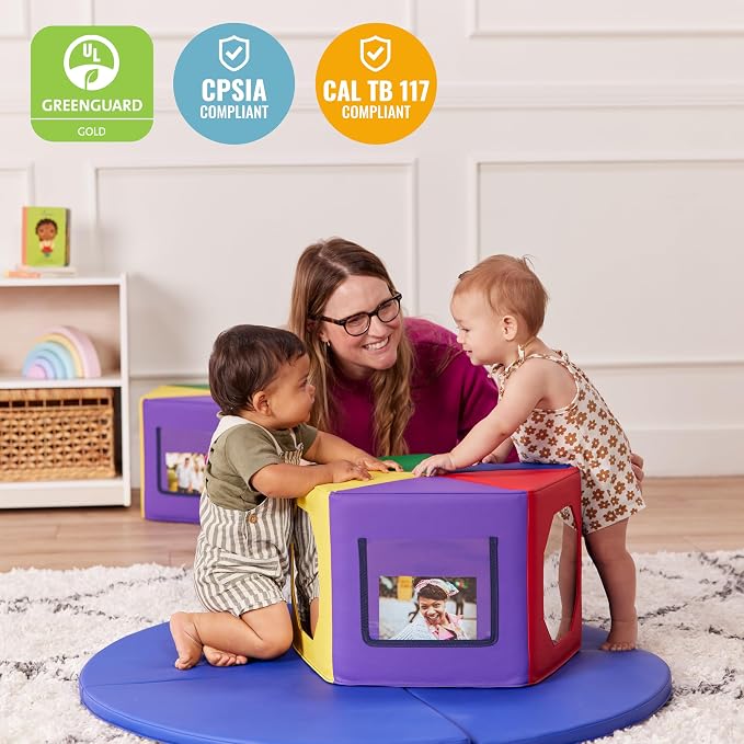 ECR4Kids SoftZone Wall of Mirrors Activity Center and Play Mat, Sensory Toy, Assorted, 3-Piece
