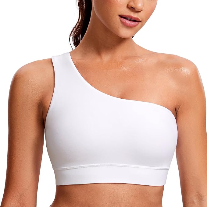 CRZ YOGA Butterluxe One Shoulder Sports Bras for Women - Sleeveless One Strap Low Impact Asymmetrical Workout Yoga Tops