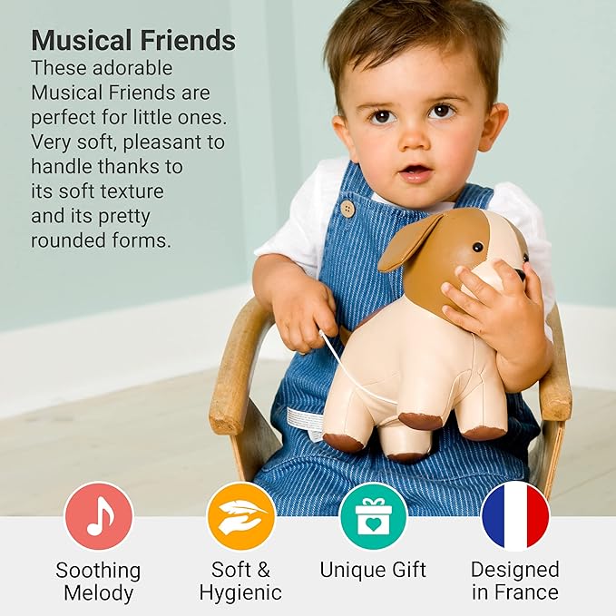 Little Big Friends Musical Baby Toy – Soft Plush Pull-String Cord Classical Toy for Baby & Toddlers | Soothing Stuffed Cuddly Animal Gift | Adrien The Dog