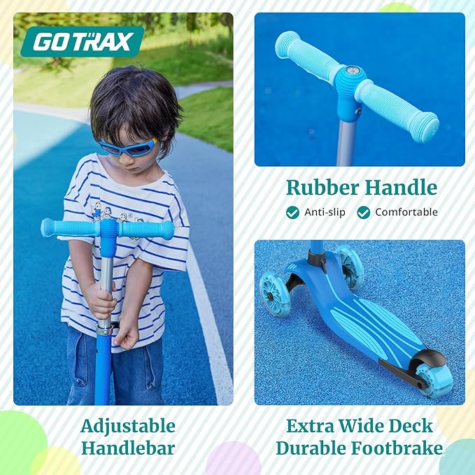 Gotrax KS3 Kids Kick Scooter, LED Lighted Wheels, Adjustable Height Handlebars and Removable Seat, Lean-to-Steer & Widen Anti-Slip Deck, 3 Wheel Scooter for Kids Ages 2-8 and up to 110 Lbs