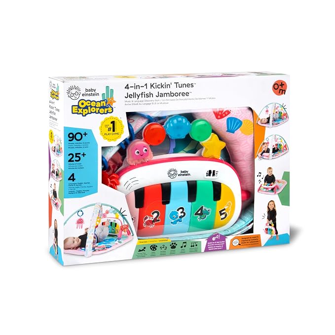 Baby Einstein Ocean Explorers 4-in-1 Kickin Tunes Jellyfish Jamboree Music & Language Discovery Gym, Pink, Ages 0 Months and Up