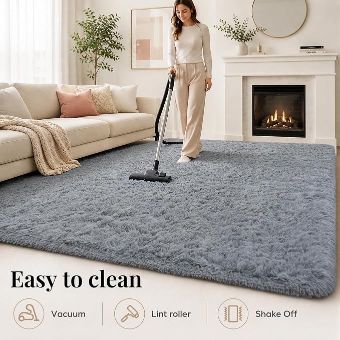Area Rug for Living Room Bedroom: 5x7 Grey Soft Fluffy Shag Upgrade Non-Slip High Pile Carpet Large Fuzzy Plush Indoor Floor Decor Shaggy Rug for Kid Boys Girls Dorms Playroom Nursery Modern Home
