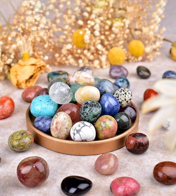 36 Varieties Healing Crystals Stones Bulk Set, Christmas Gifts - 2.5 lbs, 0.8" Natural Polished & Tumbled Gemstones Collection and Large Decorative Rocks for Chakra, Meditation, Reiki, Crafts
