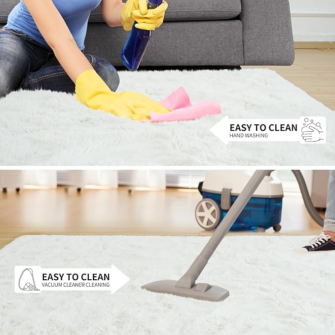 Tepook Soft 3x5 Small Bedside Rug Washable, Fluffy Shaggy Rugs for Living Room Bedroom, Plush Indoor Floor Carpet for Kids Girls Boys Dorm Nursery Home Decor Aesthetic, Cream White