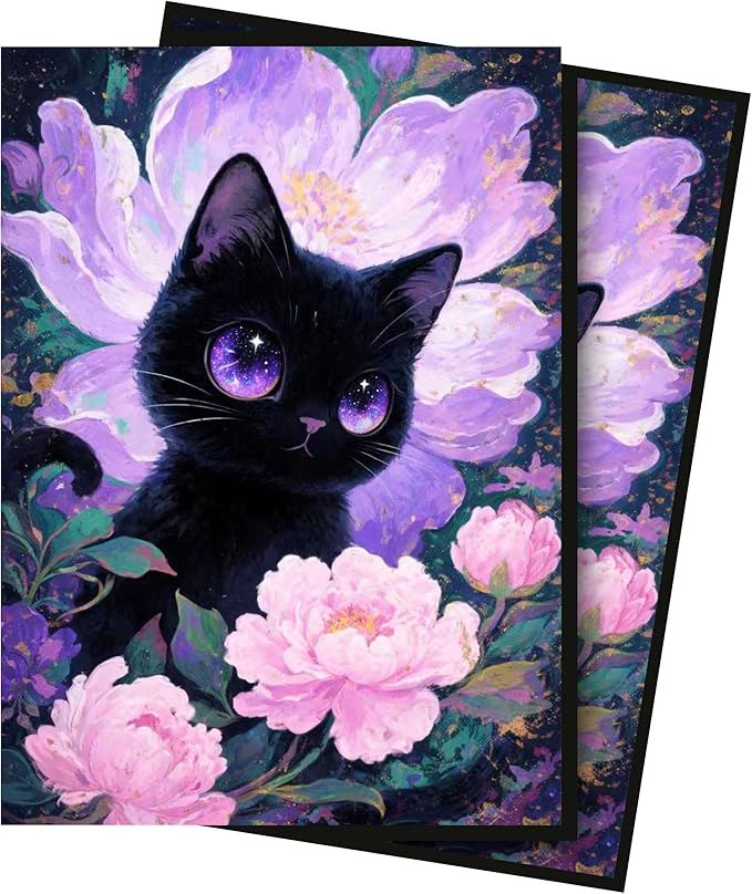 MTG Card Sleeves, Ultra Clear Front & Matte Finish Back, 100 Count Standard Size Matte Art Sleeve for Magic The Gathering (Cat and Flowers)