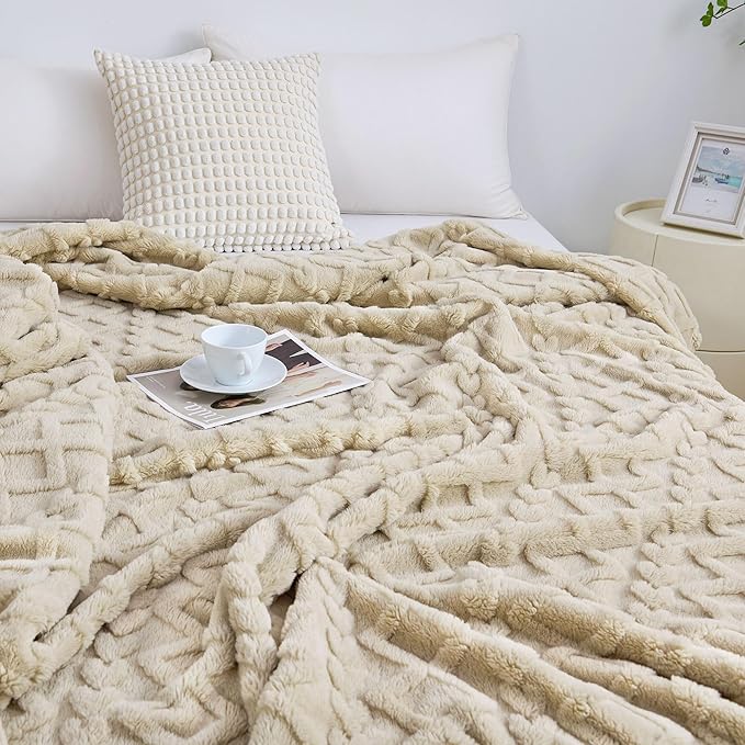 Aganear Fleece Throw Blanket for Bed Couch 90"x108" Khaki | Lightweight Fuzzy Throw,Warm Gift for Women,Christmas,Housewarming,Soft,Fall Boho Design for Room Home Decor,All-Season Use