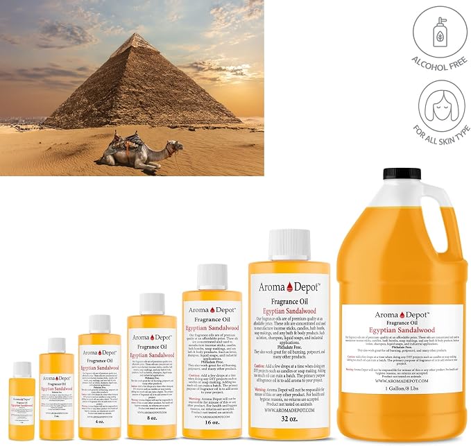 Aroma Depot Egyptian Sandalwood Fragrance Oil 10ml. Perfume Skin Oil, Scented, is Great for Candles, Bath Bombs, Body Butters, Creams & Lotions. Few Drops in The Diffuser, Burners, or Warmers.