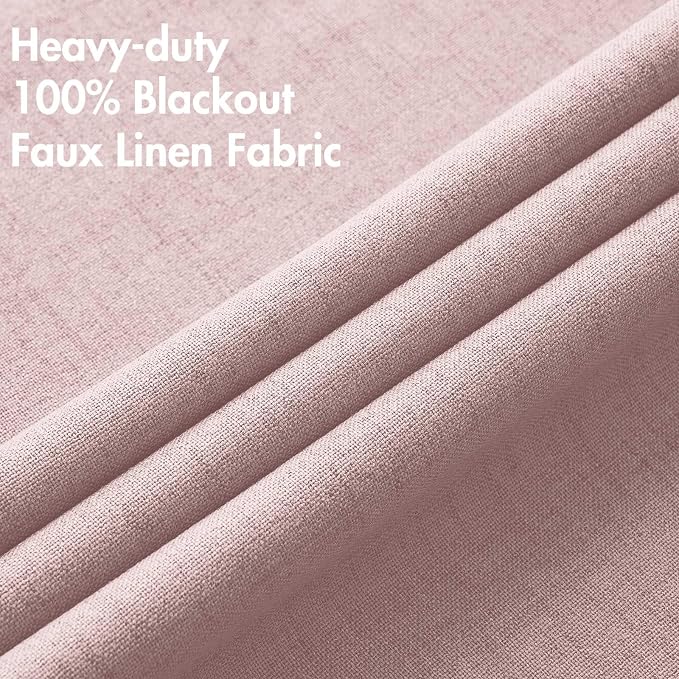 MIULEE Linen Texture Curtains for Bedroom Solid 100% Blackout Thermal Insulated Pink Curtains Grommet Room Darkening Drapes for Living Room 52x72 Inch (2 Panels)