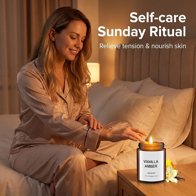 Massage Candles, 4PCS, Vanilla Amber/Coconut/Cedar Teakwood/Chamomile Lavender