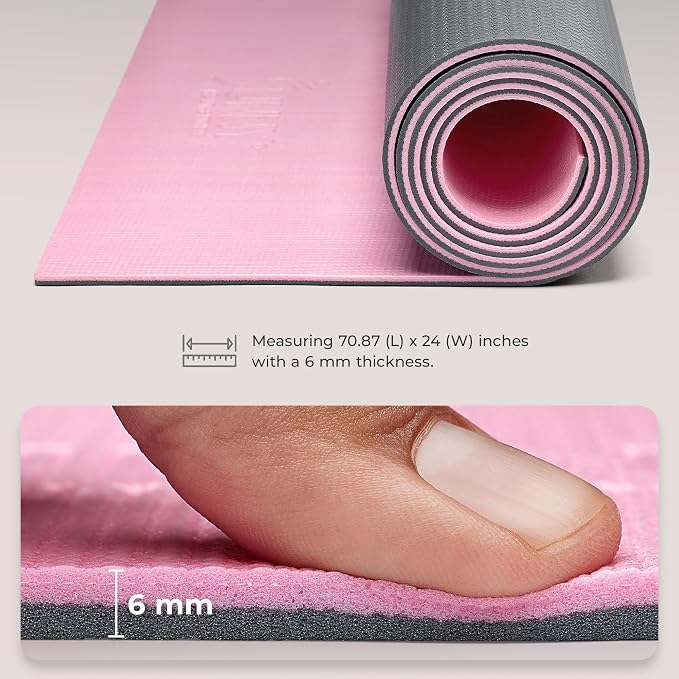 Sunny Health & Fitness Non-Slip Yoga Mat – Durable, Anti-Tear, Lightweight, Cushioned Support for Yoga, Pilates, Stretching Exercises, Meditation and Floor Workouts | Multiple Sizes & Colors