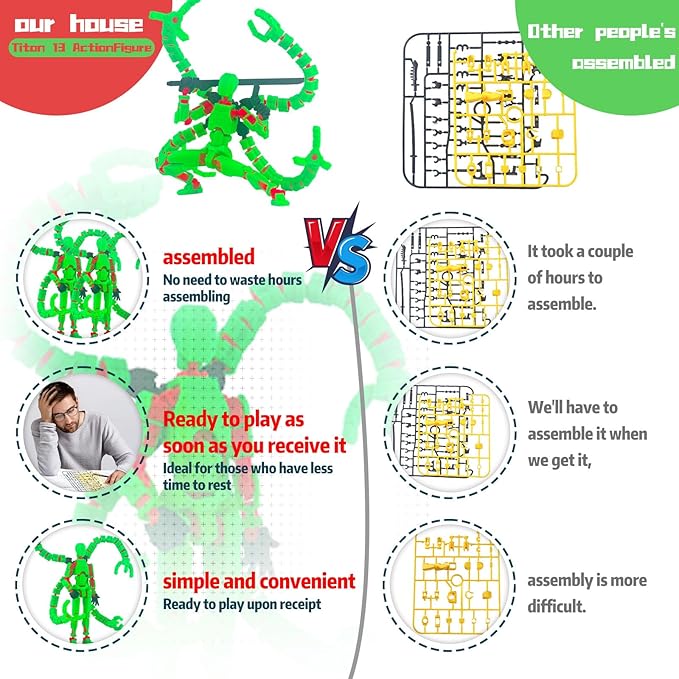 Assembly Completed T13 Action Figure,T13 Action Figure Multi-Jointed Movable,Ultimate Desktop Decor for Lovers t-13 Movability 3D Printed Toys (Green, 7.2in)