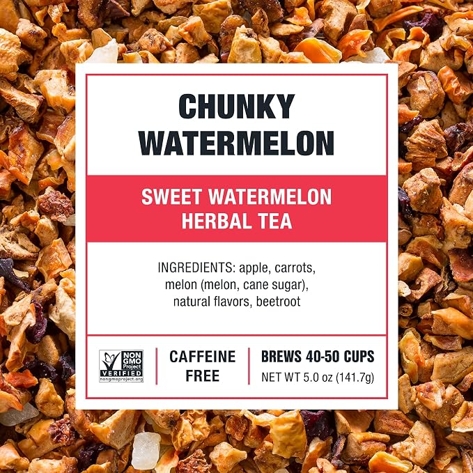 Tiesta Tea - Chunky Watermelon, Loose Leaf, Sweet Watermelon Herbal Tea, Premium Non-Caffeinated Fruit Blend, Makes Hot or Iced & Brews Up to 50 Cups, 5oz Refillable Tin