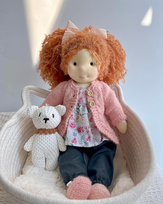 Handmade Waldorf Doll- Elsee 12", Soft Girl Rag Doll with Cute Stuffed Plush, Ideal for Babies & Toddlers