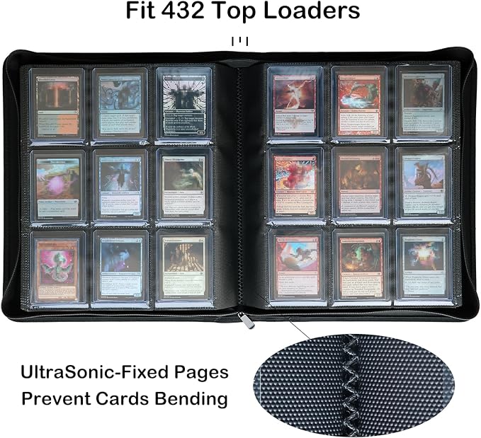 Top loader Binder, Holds 432 Top Loaders, 9 Pockets Top Loader Binder with Sleeves for Cards in 3'' x 4'' Top loaders -Green