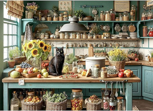 1000 Piece Puzzle for Adults - Black Cat Vintage Country Kitchen Jigsaw Puzzles - Brain Teaser Adult Puzzles - Christmas Birthday Gifts for Women/Men