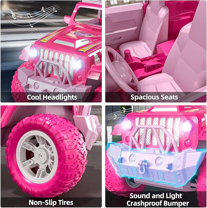 JUKUDAHU Pink Remote Control Car for Girls 4-7, 2.4GHz Off-Road RC Jeep with Spray, Climbing Toy for Girls Aged 3-4 5-6 7-8 9-10, Remote Control Vehicle Gift for Birthday Christmas Toys