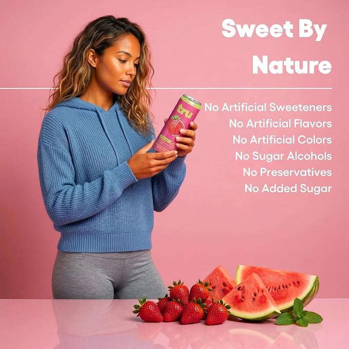 Tru Calming Drink, Magnesium Glycinate Sparkling Water with Real Fruit Juice, Strawberry Melon Flavored Seltzer, Caffeine Free, No Added Sugar, Keto, Vegan, Kosher, Gluten Free, 12 Fl Oz (Pack of 12)