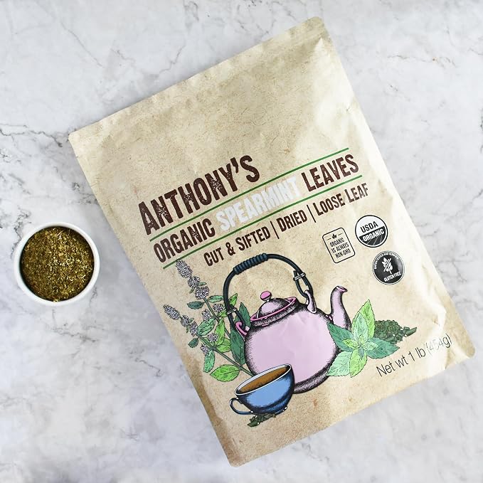 Anthony's Organic Dried Spearmint Leaves, 1 lb, Gluten Free, Non GMO, Cut and Sifted (Pack of 2)