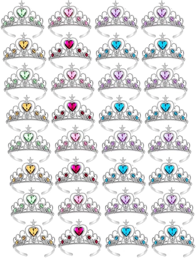 32 Pcs Tiaras Crown Set, Princess Dress Up Costume Party Accessories Costume Xmas Party Favor Plastic Crown for Girls Women Kids