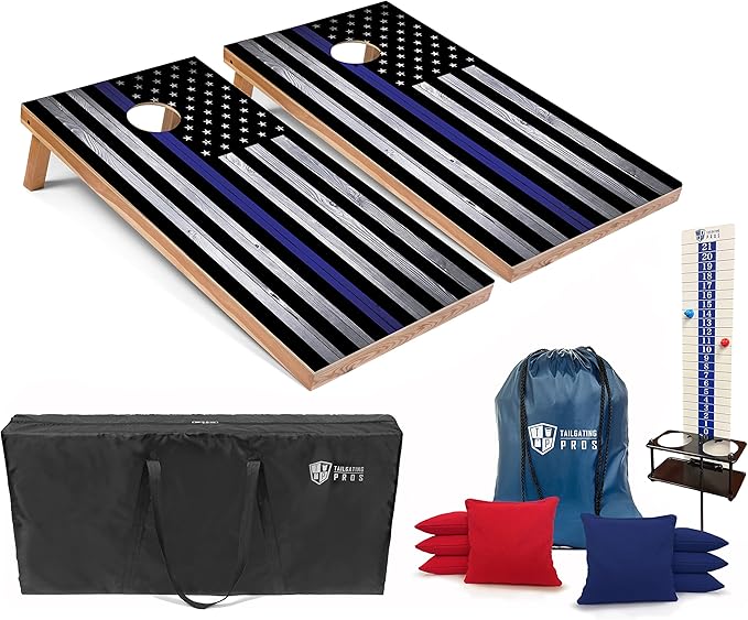 Tailgating Pros 4x2 Regulation Cornhole Boards Flag Set- Includes 8 Bean Bags, Carrying Cases, and Score Keeper - Optional LED Lights