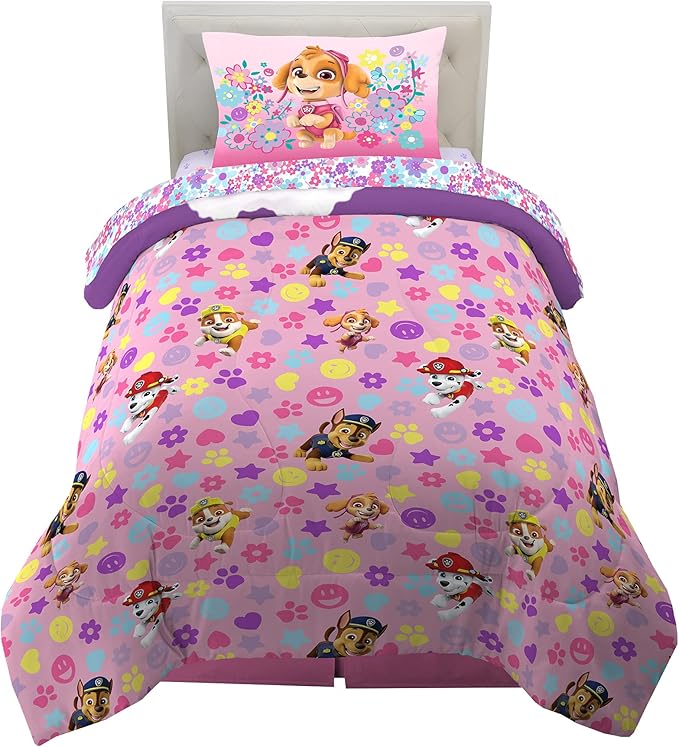 Paw Patrol Girl Skye Kids Bedding Super Soft Reversible Microfiber Comforter and Sheet Set, 4 Piece Twin Size, (Officially Licensed Product) Product By Franco | Durable, Reversible, Officially Licensed