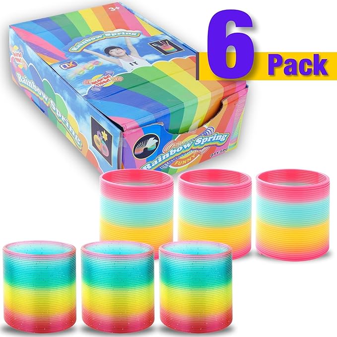 Liberty Imports 6 Pack: Large Magic Rainbow Coil Springs - 4" Classic Plastic Neon Plastic Walking Spring Toy, Bulk Kids Novelty Party Favor Supplies
