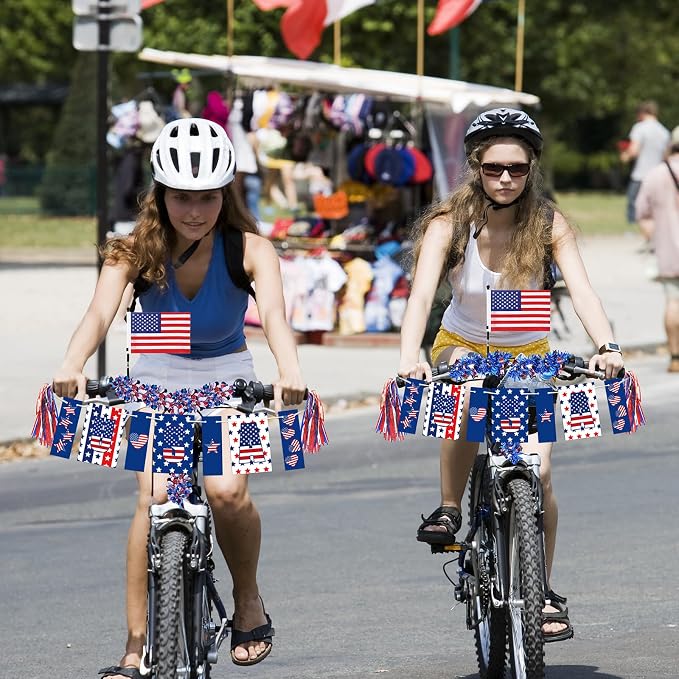 6 Sets Bike Decorations for 4th of July American Flag and Patriotic Bicycle Handle Bar Ribbon Streamer Bike Accessories for Kids July 4 Independence Day Red White and Blue