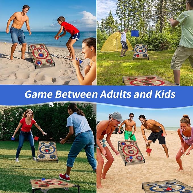 NZQXJXZ Portable Cornhole Board Set with 8 Bean Bags Corn Hole Toss Game Cornhole Games for Indoor and Outdoor Parties, Ideal for Kids, Adults, Camping Travel,Parties,Beach, Yard