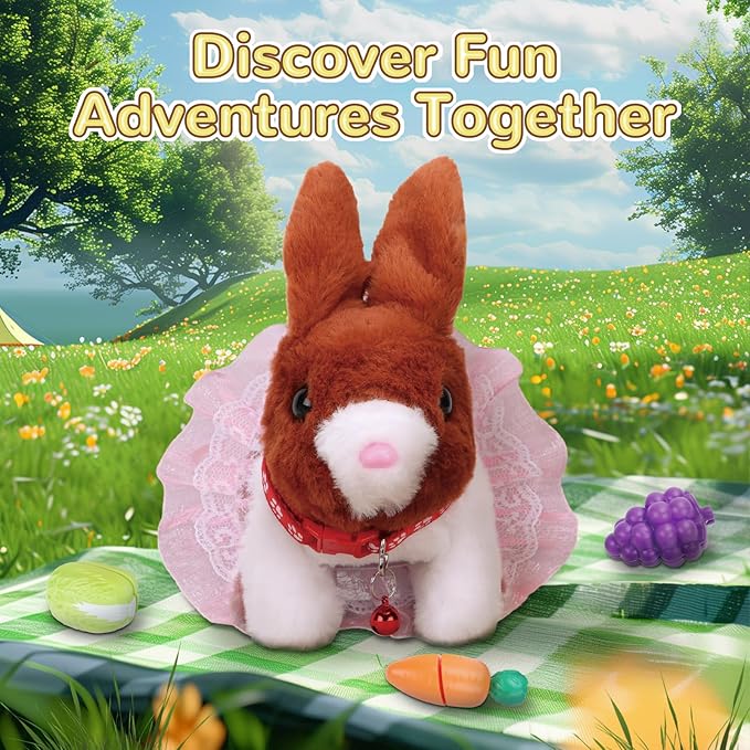 Walking Bunny Toys for Kids, Bunny Stuffed Animal Interactive Electronic Toys, Swinging Ears, Twitching Mouth and Nose, Easter Christmas and Birthday Gift, Suitable for Toddlers 3, 4, 5, 6, 7Years Old