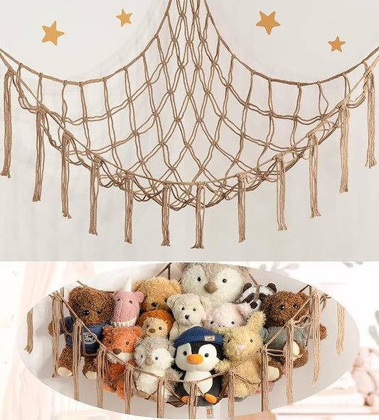 Stuffed Animal Storage Hammock or Net Corner - Large Toy Hammock Net for Stuffed Animals Room Decor - Cute Stuff Animal Organizer Plush Holder - Kids Baby Nursery Essentials Wall Bedroom Home Decor