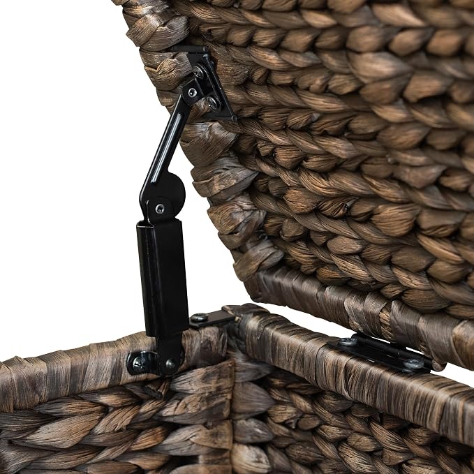 Wicker Storage Trunk, Brown Wash, 36x20x18.5 | 2 Safety Hinghes, Metal Frame, Heavy-duty, Water Hyacinth