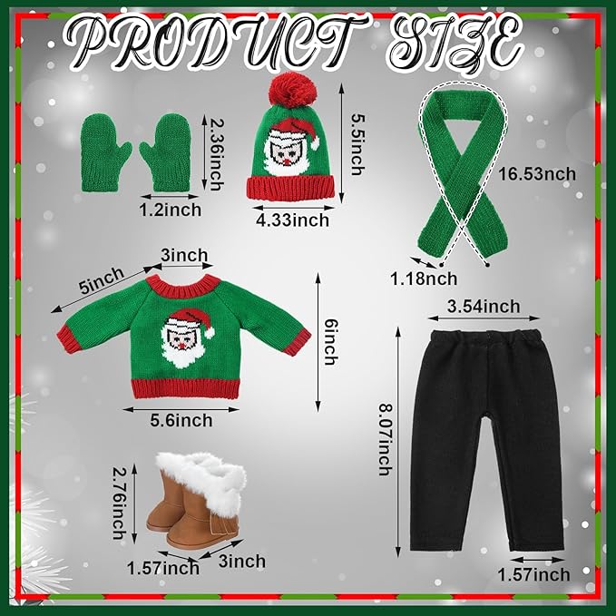 6 Pcs Christmas 18 Inch Doll Clothes and Accessories Winter Outfits Set Sweaters Trousers Hats Shoes for 18 Inch Doll Gift(Green and Red,Santa Claus)