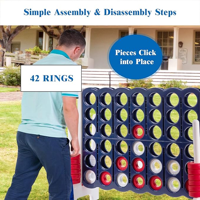 COSTWAY Jumbo 4-to-Score Giant Game Set, 4 in A Row for Kids and Adults, 3.5FT Tall Indoor & Outdoor Game Set with 42 Jumbo Rings & Quick-Release Slider, Perfect for Holiday Party & Family Game