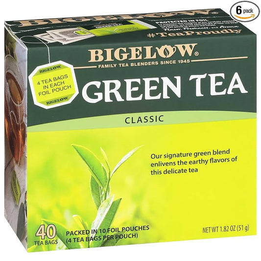 Bigelow Classic Green Tea Bags, 40-Count Boxes (Pack of 6), Caffeinated Green Tea, 240 Tea Bags Total