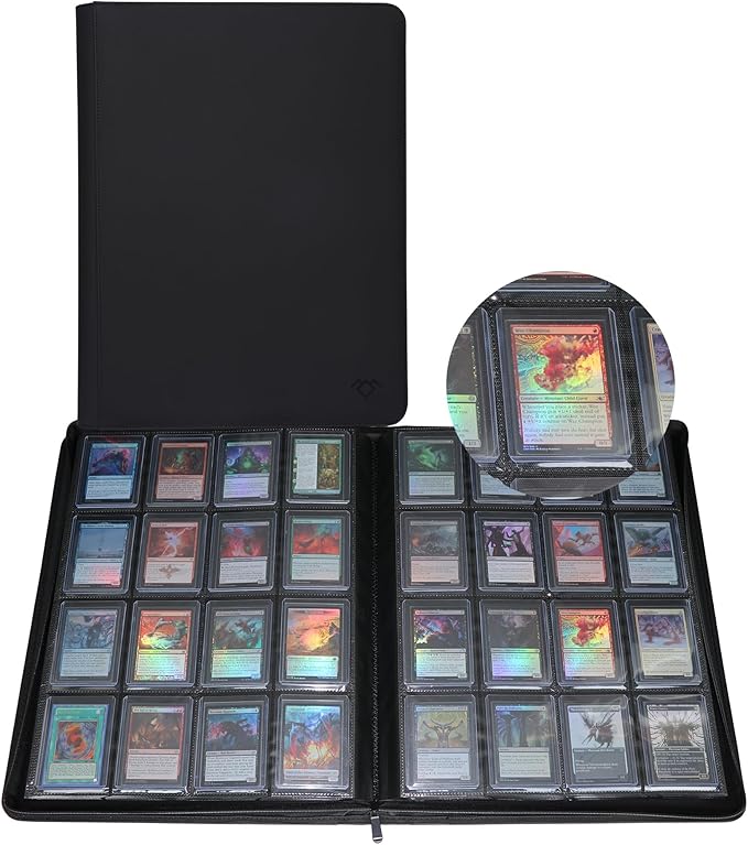 GrinOwl 16 Pocket Top loader Binder, Holds 640 Top Loaders, Large Top loader Card Binder with Sleeves for Cards in 3" x 4" Top loaders