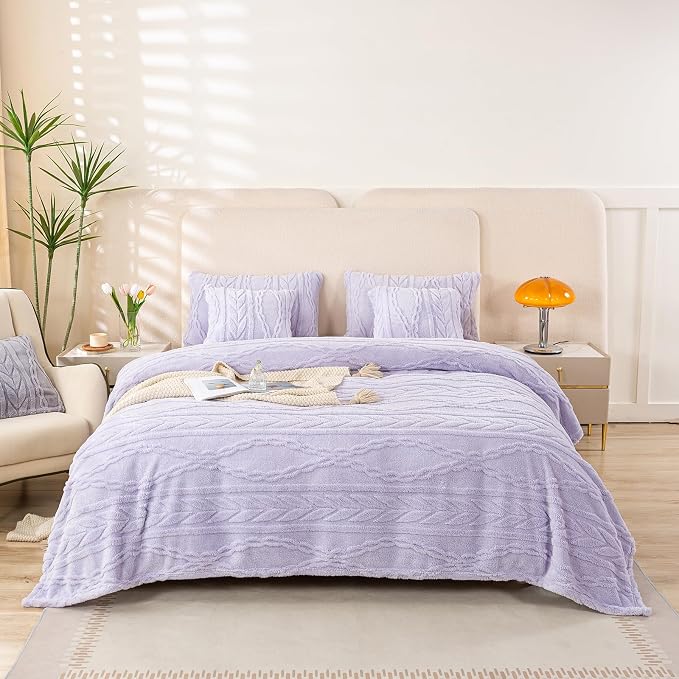 YUSOKI Sherpa Fleece Queen Size Blanket, Lavender Fog, 90"x90" | 3D Stylish Design,320GSM, Non-Shedding, Lightweight for All Season Use, stays fluffy after repeated washes, Perfect Gifts